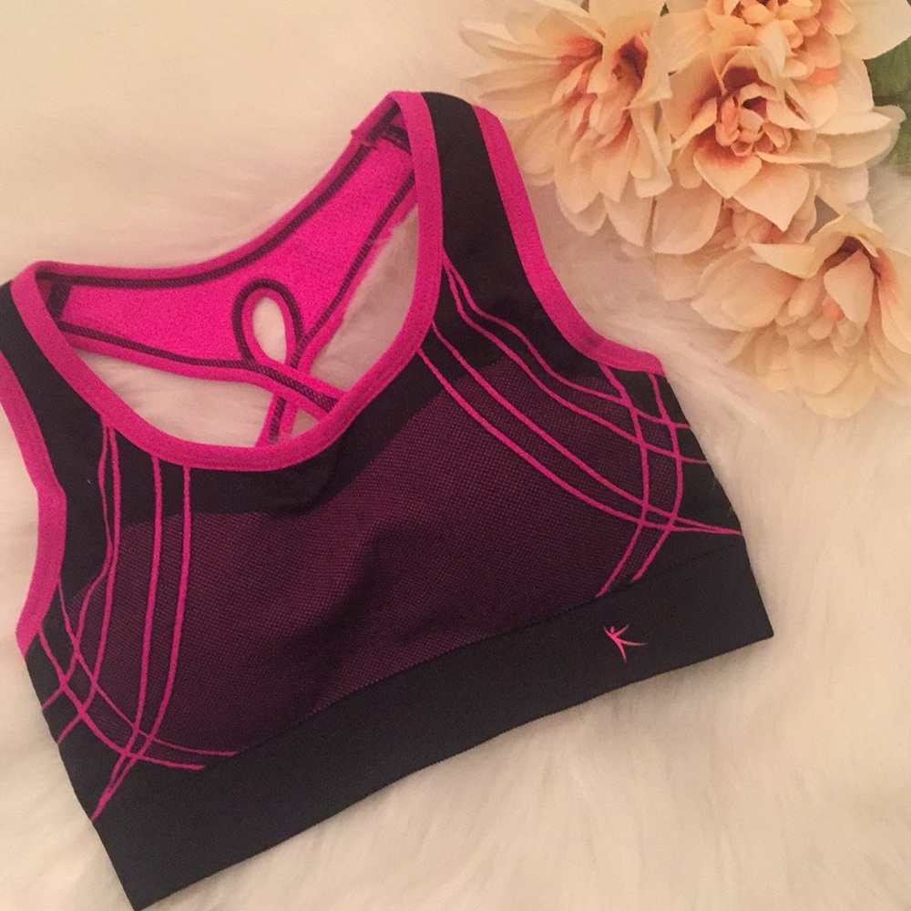 DANSKIN NOW PINK & BLACK PADDED SPORTS BRA - Picture 2 of 8